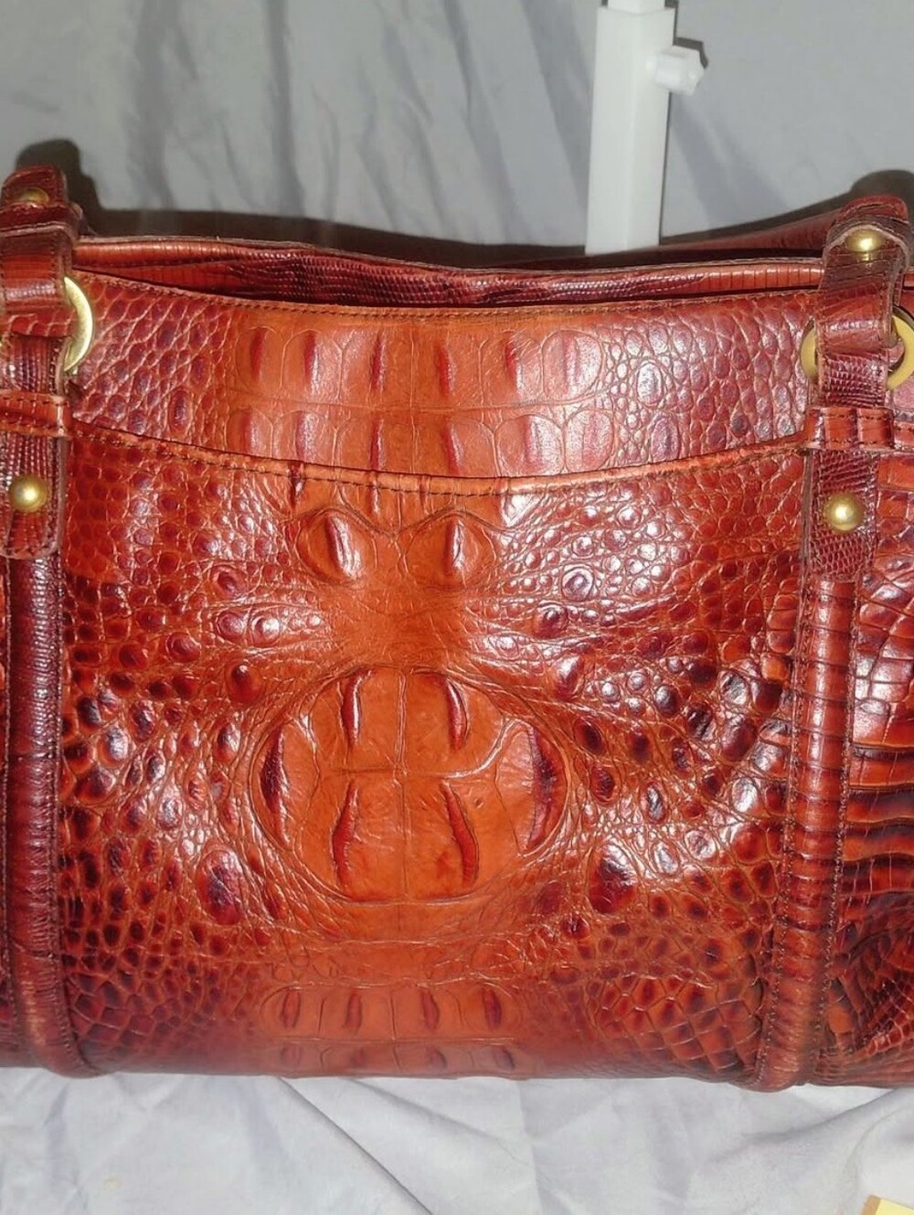 Brahmin Croc-Embossed Leather Shoulder Bag in Cognac